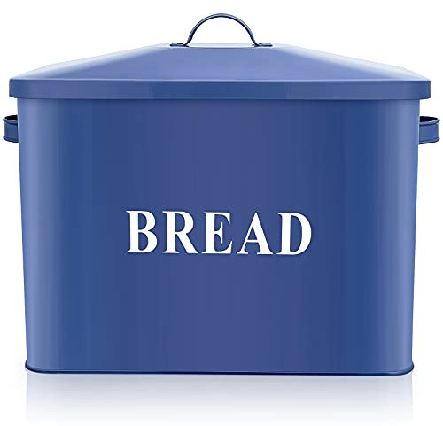 E-far Navy Blue Bread Box for Kitchen Countertop, Metal Bread Bin Holder for Modern Farmhouse Decor, Extra Large & High Capacity Storage Container - 13 x 9.8 x 7.3 - Holds 2+ Loaves, Vintage Style