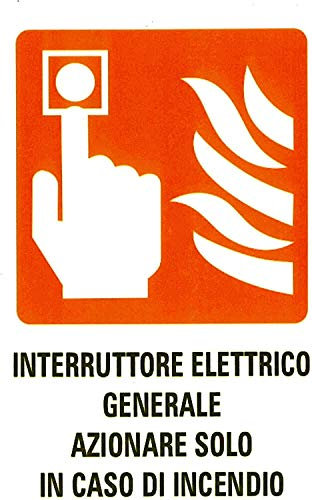 CARTELLONISTICA ADESIVAINTERRUTTORE ELETTRICO GENERALE AZIONARE SOLO IN CASO DI INCENDIO (DIM. 12x18 CM)