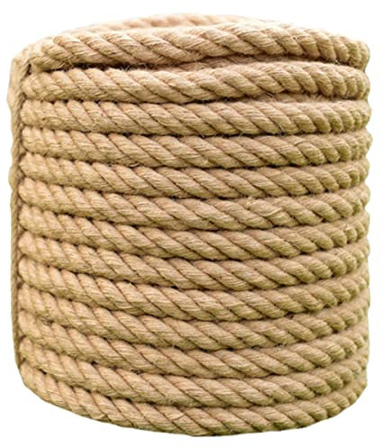 20mm Natural Hemp Ropes Decking Jute Rope 4 Strand Super Strong War Garden Decoration Camping DIY Cat Scratcher Twine Rope (20MM-20M)