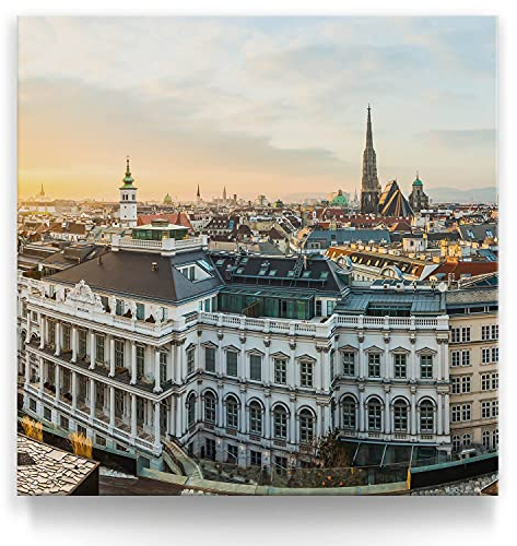 BilderKing Wandbild Skyline Wien - 50cm x 50cm Leinwand auf Fertigrahmen + Aufhänger