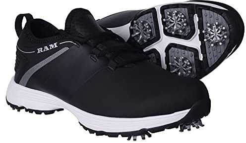 Ram Golf XT1 Mens Waterproof Golf Shoes, Spiked, Black Size 7