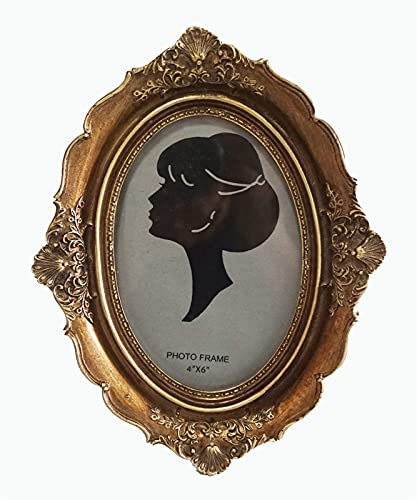 LIVEINU Oval Bilderrahmen Barock Nostalgie Aufsteller Handgefertigtes Harz Portraitrahmen Fotorahmen Fotoaufsteller für die Inneneinrichtung 13x18cm Gold