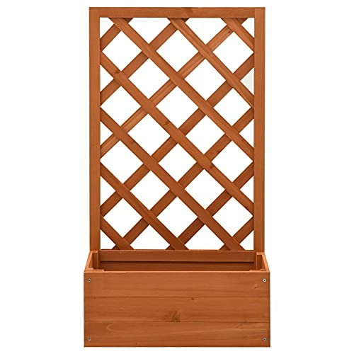 PETSOLA Kstyhome Bois de Sapin Jardinière à Treillis de Jardin Lit Surélevé Bac à Fleurs Pot de Plantes Balcon Patio Extérieur Orange 50x25x90 cm
