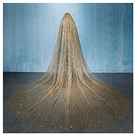 TGRTY Braut Hochzeitsschleier Gold 3 Meter Brautschleier Wedding Bride Toupet-Kathedrale Zug Wunderschöner Brauttüll (Color : Gold, Item Length : 300cm)