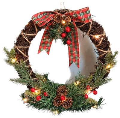 TIENDA EURASIA® Coronas de Navidad para Puerta - Decorativas - Adornos - Decoración Casa (35289 - Muerdago con Luz)