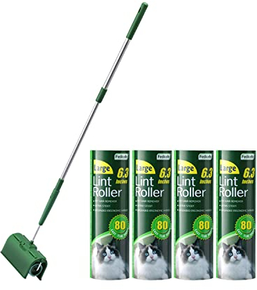 Fedicelly Large Lint Rollers Pet Hair Extra Sticky Floor, Cat Dog Hair Remover Laundry Clothes Carpet Furniture,6.3 inches Wider with 320 Sheets Giant Lint Remover Brush for Couch with Long Handle