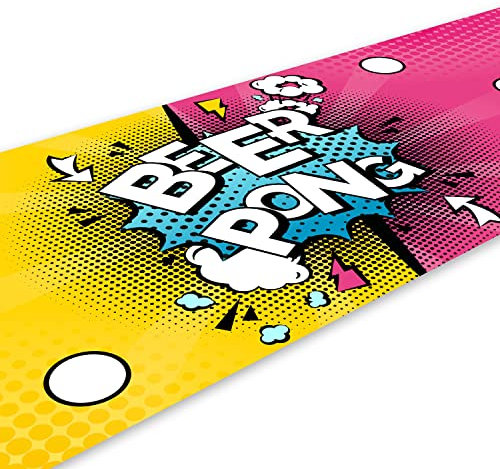 younikat Beer Pong Spielfeld-Matte I 180 x 60 cm I Pop Art Design I Trinkspiel I Party-Spiele und Geburtstag I Wiederverwendbar und abwischbar I dv1023