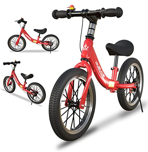 Bueuwe 14/16 inch Balance Bike for 3 4 5 6 7 and 8 Years Old Boys Girls,No pedal Training Bicycle with Brake and Kickstand,Adjustable Seat Height,Air Tires,Outdoor for Outdoor Sports,Red,16 in