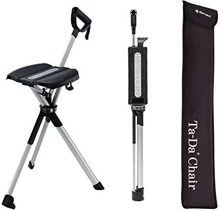 Ta-Da Chair Serie 2 - Gehstock mit Sitz, ultraleichter Aluminiumrahmen & robuster Klapphocker (bis zu 136 kg), zusammenklappbares Design, ideal für Wanderungen und Outdoor-Aktivitäten - schwarz, 82 cm