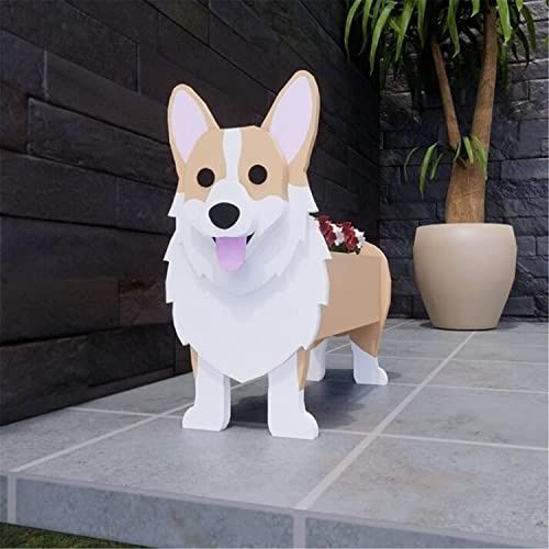 Tauzveok Pflanze Holz blumenkübel,Hund blumentopf, pflanzgefäße für draussen deko, für gartendeko, Kakteen, Büro, Perfekte Geschenkidee blumentöpfe,Corgi