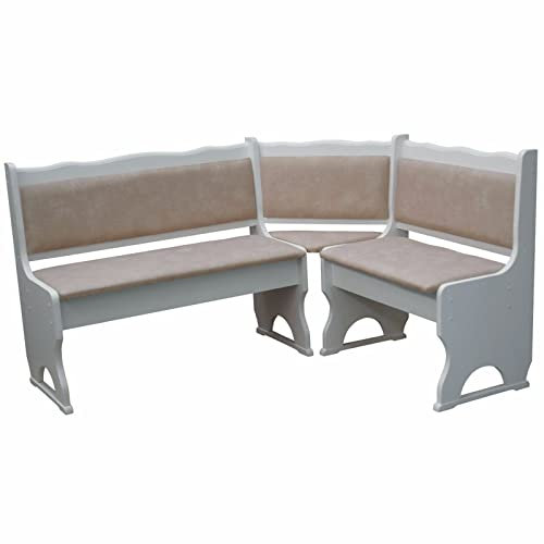 k koma Polster Eckbank Kiefer Holz, Weiß Farbe mit Polsterung MASSIVHOLZ - NEU ÖKOLEDER BEIGE (140 x 140)