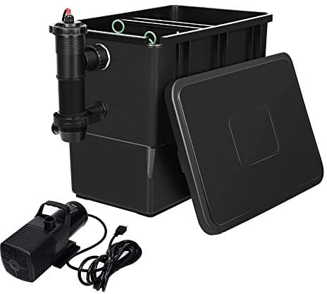 Aquadock Gartenfilter für Koi-Teich, Pool-Durchflussfilter mit 6 Filterbürsten und Filterschwämmen, passend für bis zu 3200 Gallonen (Teichfilter + Pumpe)