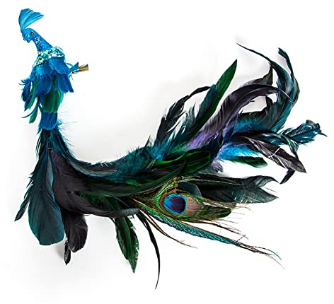 JAWSEU Weihnachtlicher Baumschmuck Blauer Pfau Weihnachtsschmuck mit Clip, Pfau Dekor Weihnachtsschmuck Glitzer Vogel Clip-On Weihnachtsbaumschmuck, Pfau Vogel Deko für Weihnachtsbaum Kranz