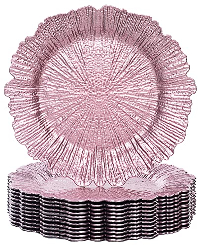 MAONAME Pink Charger Plates Set of 12, Reef Plate Chargers for Dinner Plates, Plastic Decorative Plates for Table Setting