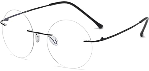 KOOSUFA Titan Runde Randlose Brillengestelle Blaulichtfilter Brille Mode Computerbrille Herren Damen Metallrahmen Ultra Leicht Gaming Brillenfassung Brille ohne Stärke Schwarz