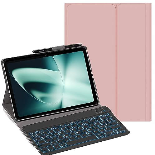 YHFZR Tastatur Hülle for OnePlus Pad 11,6 Zoll, [Deutsches QWERTZ] Slim Hülle 7 Farben Beleuchtung Kabellose Tastatur mit Hülle für OnePlus Pad 11,6 Zoll, Rosa