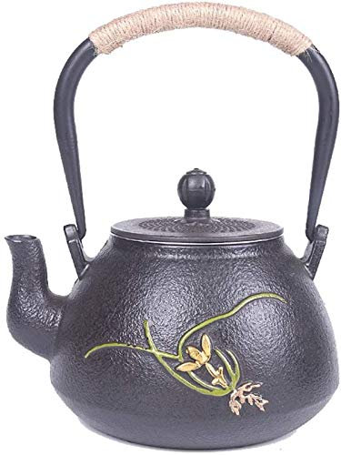 OURECO 1.2L Teapot Tea Kettle Tea Pot Iron Teapot with Removable Infuser Japanese Style Tetsubin Tea Kettle | Iron Tea Kettle to Keep Tea Warm | 'Jing Xin Qing Zhi' Pattern Iron Kettle
