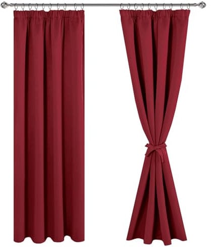 JIUZHEN Vorhang Blickdicht Gardinen kräuselband Verdunklungsvorhänge Gardinen Wohnzimmer Vorhänge Schlafzimmer Thermovorhang Rot, H228 x B117cm,2er Set