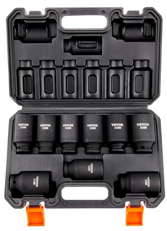 VEVOR 1/2 Zoll Steckschlüsselsatz CR-V-legierter Stahl 9-tlg Steckschlüssel Satz 29-38 mm Tiefe Stecknüsse Schlagschrauber, HRC 42-48 Steckschlüssel inkl Werkzeugkoffer, Metrisch Schraubenausdreher