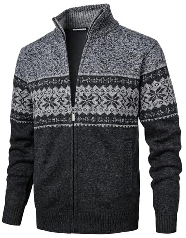 Herothorn Homme Gilet Cardigan Veste Ouvrez-Front Zippé avec 2 Poches Gilet Veste Tricoté Chaud Coupe rembourré Décontractée Manche Longue Chandail