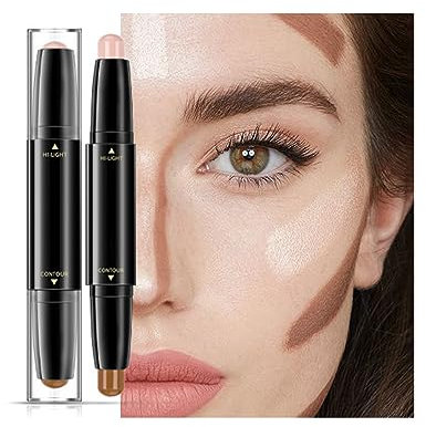 2-in-1 Contour,Highlighter & Contour Stick,Brighten Shadow with Brush Kit,Smooth Sculpting Bronzer for Medium Skin Tone, Long Lasting & Waterproof Contour Sticks Kit for Light Skin Face Makeup
