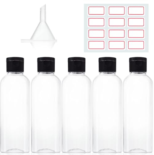 100ML Reiseflaschen Set mit Flip Cap, 5 Stück Leere Spender Plastikflasche Set, Transparente Plastikflaschen Kosmetikflascher Duschgel Behälter Flasche Set für Flugreisen,Shampoo, Lotion