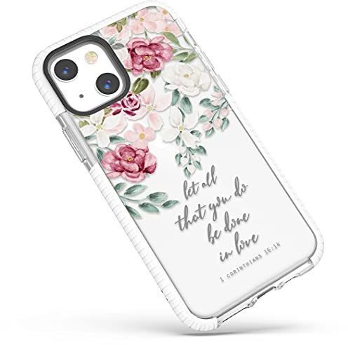 frepstudio Cute Case Compatible for iPhone 15 Bible Verses for Girls Women,Roses Inspirational Scripture Christian Quotes Corinthians 16:14 Soft Protective Case Compatible with iPhone 15
