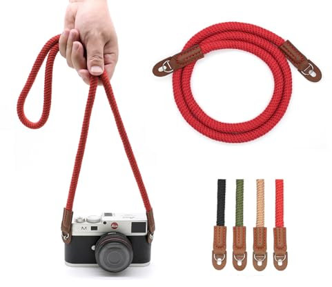 Eorefo Vintage Camera Rope Strap - 100cm Soft Cotton - Neck Shoulder Belt for Mirrorless & DSLR. (Red)