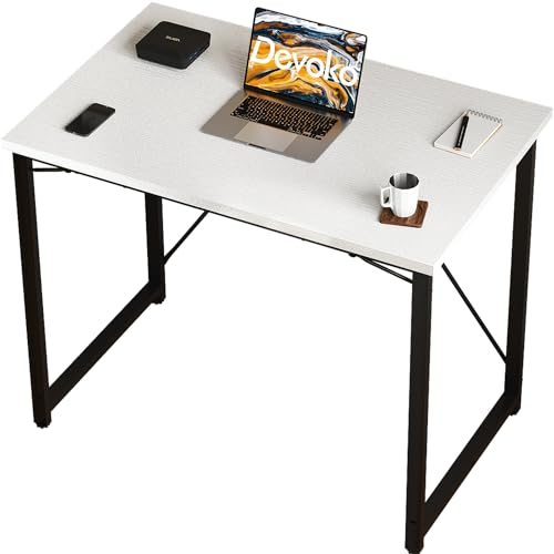 Devoko Scrivania per Computer 80 x 50 x 75 cm, Scrivania Piccola, Scrivania PC da Ufficio, Scrivania salvaspazio per Studio, Camera da Letto,Stile Industriale, Struttura in Metallo, Bianco