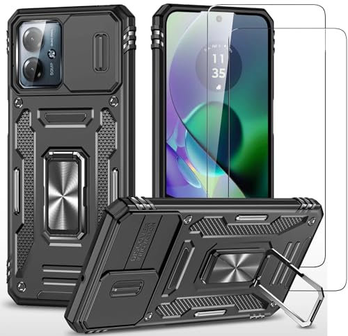 Jeelar ESONG Funda Protectora para Motorola Moto G54,con[2 Protector de Pantalla][Cubierta de Cámara Deslizante][Protección contra Caídas de Grado Militar][Soporte magnético para automóvil]-Negro