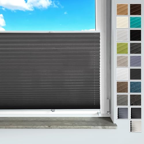 Rollmayer Plissee ohne Bohren, mit Klemmträger Plisseerollo Faltrollo Sichtschutz und Sonnenschutz für Fenster und Tür Premiumqualität Falte für Zuhause, 3 Kollektionen(Vigo Graphit,B80cm x H200cm)