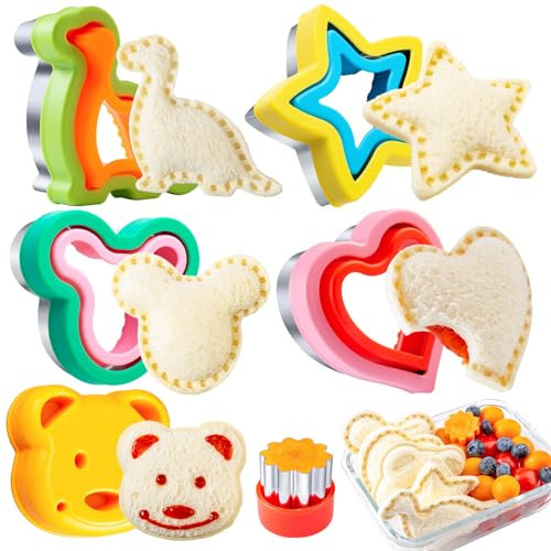Kimfead Ausstechformen Kinder 6 Stück, Ausstechformen Kinder Brot und Gemüse, Brot Ausstecher für Kinder, Dinosaurier, Maus, Herz, Stern, Bär