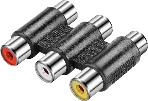 SAISN 3-RCA Female to Female Coupler Audio Video 3-RCA Jack to 3-RCA Jack Adapter Nickel Plated RCA Connector Converter RCA Cable Extender Jointer Red White Yellow