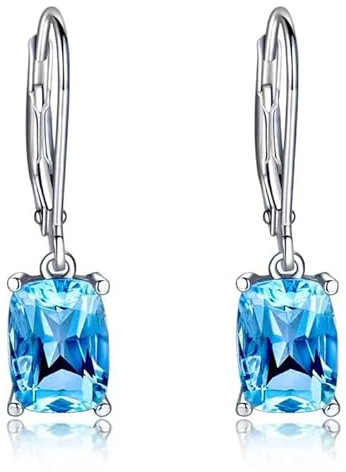 Sky Blue Topaz Drop Leverback Sapphire Earrings Jewelry Gift for Wife Mom Daughter Girlfriend Elegant Gemstone Wedding Engagement Jewelry