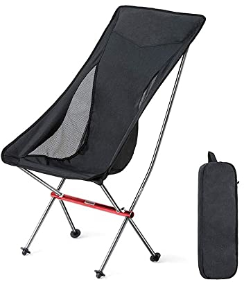 TEmkin Tragbarer Klappstuhl für den Außenbereich, ultraleichter Faltbarer Mondstuhl aus Aluminium, Camping-Strandstuhl mit Kopfstütze und Tragetasche (schwarz)