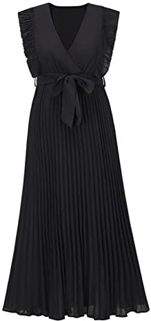 Générique Robe Dentelle Femme - Plage Longue Jupe Mode Mince Sexy Feuille Manches en Mousseline De Soie Jupe PlisséE Robe De Couleur Unie Jupe ÉVaséE PlisséE