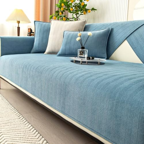 Gluhbirnen Sofa Überzug, Sofadecken für Sitzfläche rutschfest, Couch Überzug, Überwurfdecken für Sofa, Fischgrätenstruktur, Hund Katze Sofa Überwurf Sofaschutz, Blau, 90 * 160CM
