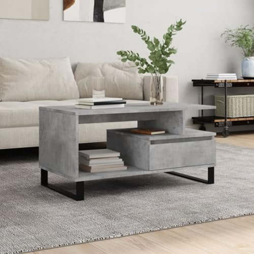 Generico Tavolino Salotto Grigio Cemento 90x49x45 cm Legno Multistrato Mobili, Tavoli (23KG)-1032