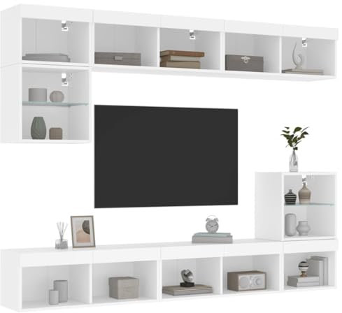 qohoio 8-TLG. Wohnwand mit LED-Beleuchtung Wohnwand Wohnzimmer MöBel Wohnzimmer Fernsehwand Wohnzimmerschrank Weiß Holzwerkstoff - 3216668