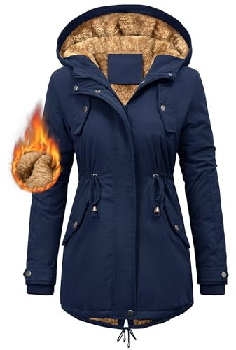 Vancavoo Manteau Femme Hiver Chaud Blouson Polaire Parka Manches Longues Capuchon d'hiver Blouson Zippé Veste Manteaux Epaissé Outercoat,Bleu marine,M