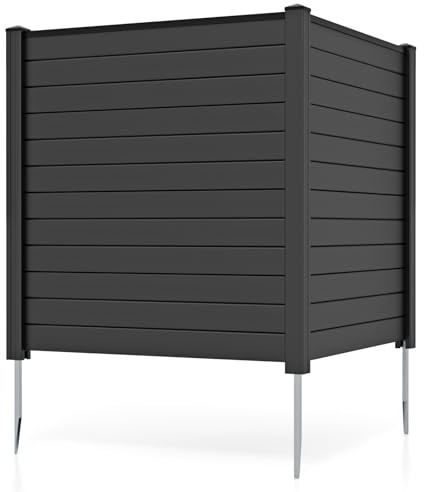 Giantex Clôture de climatisation – 2 panneaux – 122 x 122 cm (l x H) – Brise-vue extérieur avec piquets métalliques améliorés, boîtier de poubelle en PVC, clôtures de jardin décoratives pour terrasse,