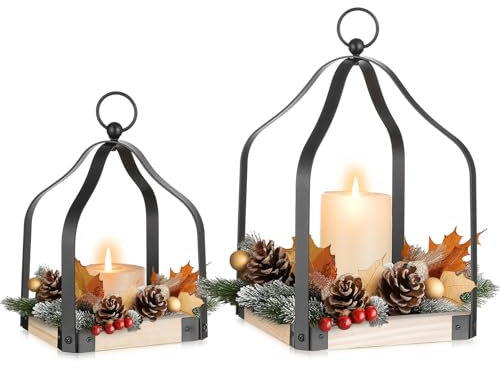 Romadedi Laterne Holz Landhausstil Deko: 20/30cm Vintage Landhaus Antike Rustikale Kerzen Laterne Windlicht Holzlaterne für Weihnachten Balkon Garten Hochzeit Tischdeko Innen, Set of 2