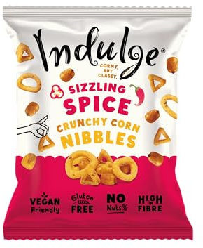 Indulge - Crunchy Corn Nibbles - Sizzling Spice Flavour - Gluten Free, Low Salt, Low Fat, Nut Free, Vegan - 20g x 24 bags (20g (Pack of 24), Sizzling Spice)