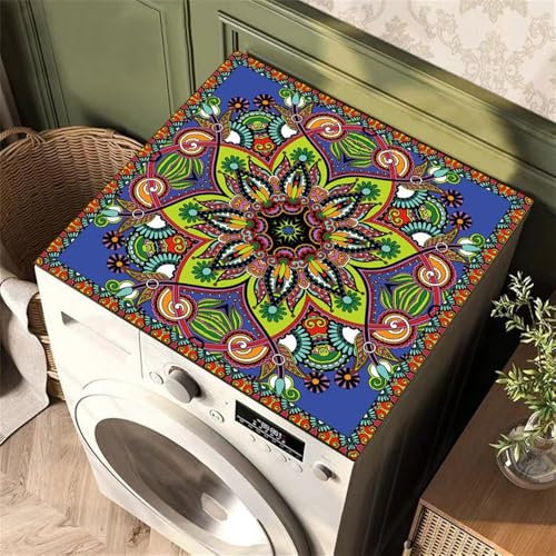 Treer Tappetino per Lavatrice e Asciugatrice, Stile Esotico retrò, Tappetino Antiscivolo Assorbente, Morbida Ritagliabile, Protector Superiore per Lavatrice o Asciugatrice (60x60cm,Verde)