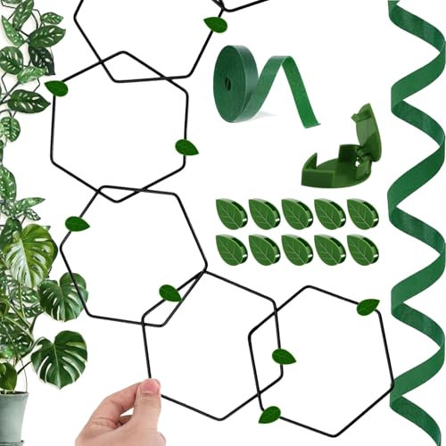 18PCS, Rankgitter für Kletterpflanzen, Pflanzenrankenstütze, Rankhilfe DIY, Kettenspalier für Kletterpflanzen, mit 1M Bändern und 10pcs Haken, für Ranken, Pothos Indoor & Outdoor Schwarz