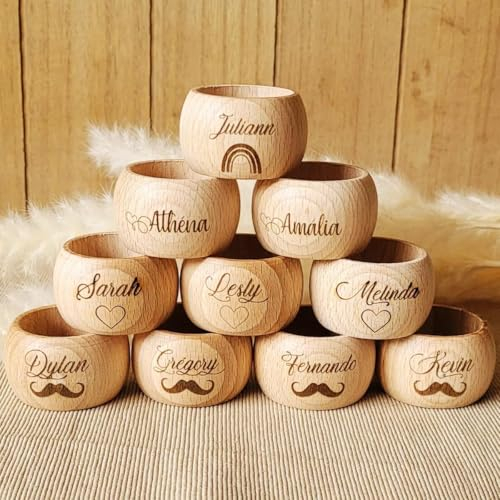 Personalisierter Serviettenring Aus Holz Mit Namen, Individuell Personalisierte Runde Serviettenringe Aus Holz, Gravierter Serviettenhalter, Rustikale Hochzeitsgeschenke, Hochzeitsgeschenke,