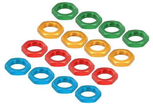 sourcing map Aluminum 17mm RC Wheel Nut Thread M12x1.0mm Hex Wheel Nuts RC Wheel Nut for 1/8 RC Model Car Trucks Off Road Car Upgraded Parts Pack of 16(Red/Gold/Blue/Green)