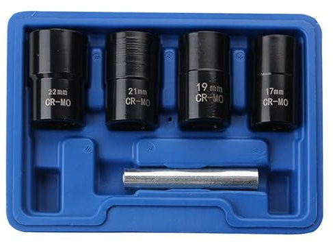 PRITOK Locking Wheel Nut Removal Tool: 5 Piece Twist Socket Set with Storage Box, 1/2” Drive Twist Socket Set Wheel Nut Remover, Stripped Lug Nut Remover with Drift Punch Bar (17mm, 19mm, 21mm, 22mm)