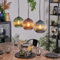 HOFSTEIN Koyoto Suspension à 3 ampoules en métal/verre ondulé en noir/vert/bleu/cuivre, suspension moderne au design rétro/vintage (abat-jour Ø 20 cm), E27, salle à manger, salon, cuisine