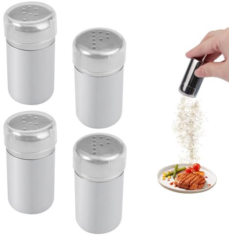 4 Pièces Mini Shakers à Sel en Acier Inoxydable, 5ml Mini Salieres et Poivrieres, Mini Salière Portable à Trou S/P pour Maison, Petits Salières et Poivrières, pour Cuisine, Restaurant, Barbecue